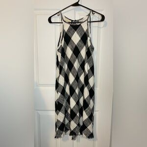 💃 Anthropologie CLOTH & STONE Black & White Frayed Gingham Dress Size S